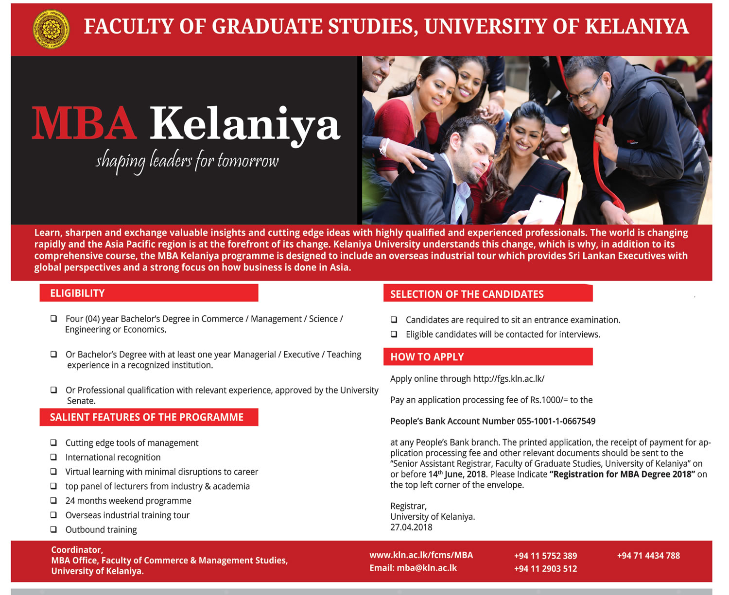 MBA Kelaniya - Faculty of Graduate Studies - University of Kelaniya